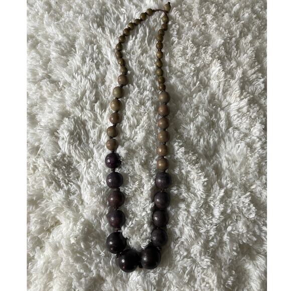 Wooden Beaded Purples & Tans Round Beads 28 inch Necklace NEW no tags - Picture 1 of 6